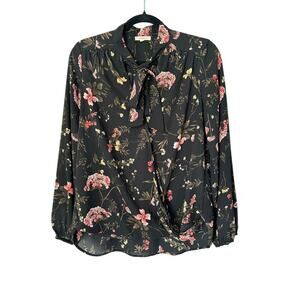 Anthropologie Pleione Blouse Womens Size S Black Floral Fairy Grunge Whimsigoth